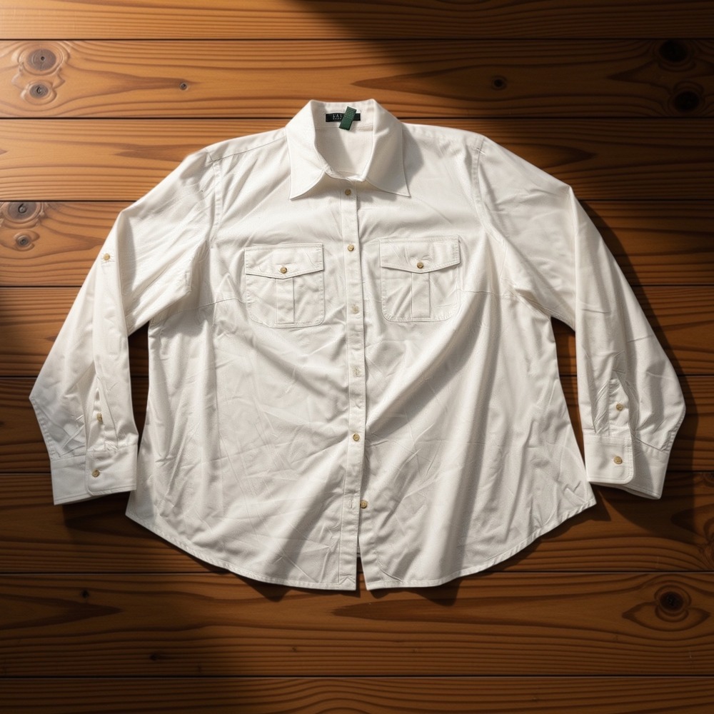 Lauren Ralph Lauren Button Down Utility Shirt Roll Tab Cotton Womens White 1X